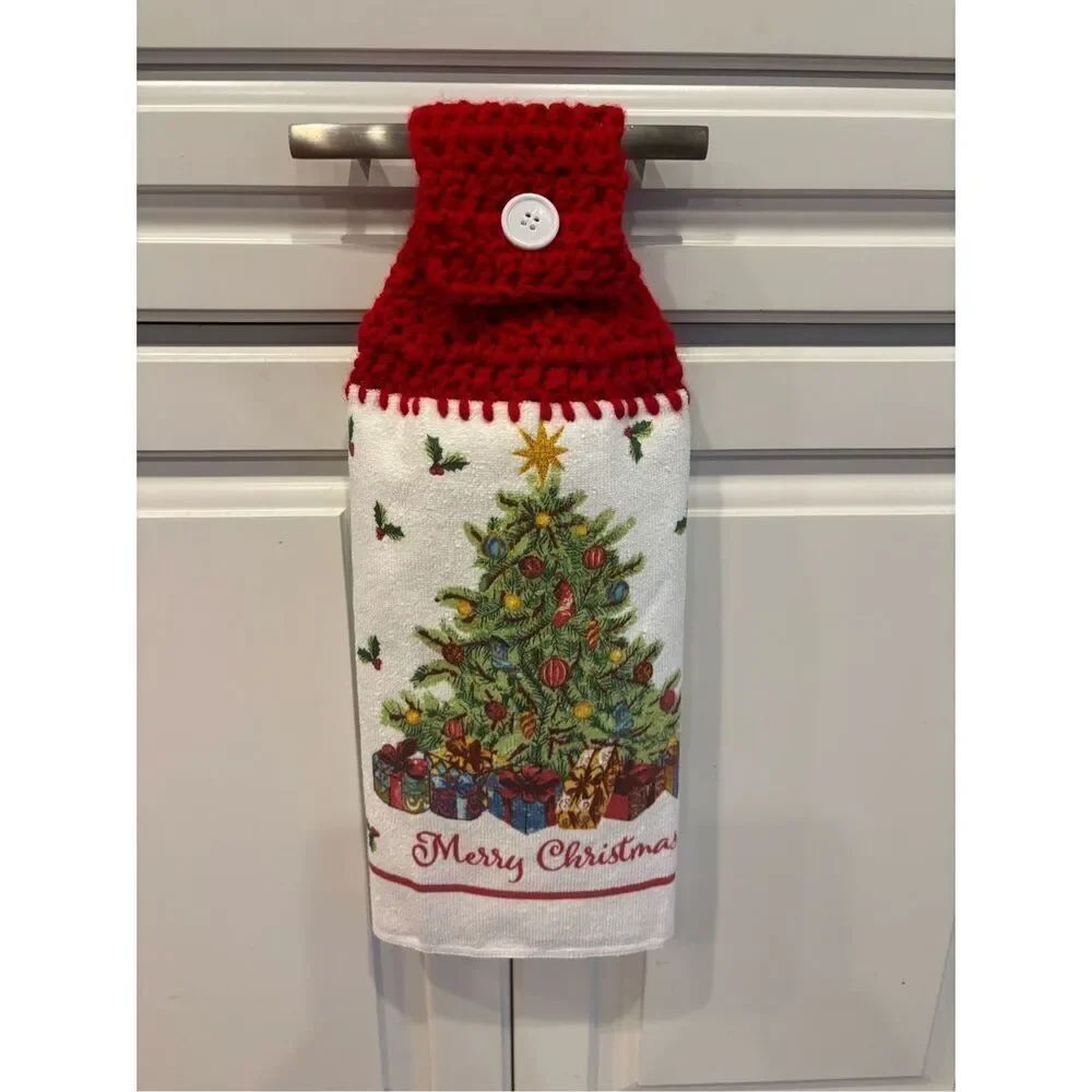 Crochet Top Kitchen Towel-Merry Christmas (tree)